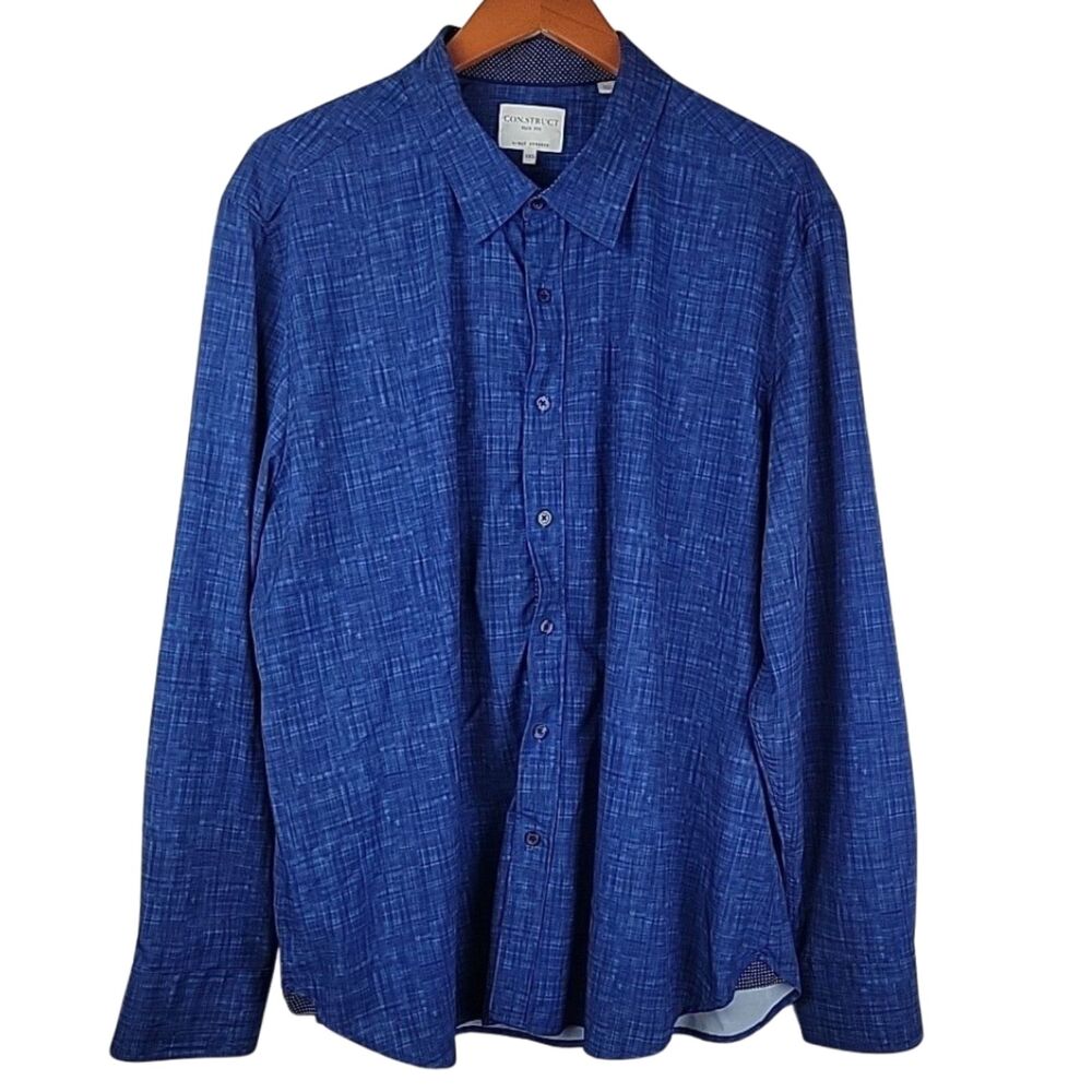 Con.Struct Shirt Mens Size 2XL Slim Fit Blue 4 Way Stretch Flip Cuff Performance